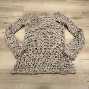 Berretti Italy‎ Women Small Sweater Wool Blend Boatneck Open Knit Cream Gold